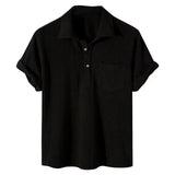 FoesceNew Men's Casual Plaid Polo Shirts Top Turn-Down Collar Button Blouse Short Sleeve Solid Pocket Blouse Shirt Men clothing