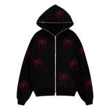 Women Man black zip vintage top spide y2k coats jacket oversized plastic crystal decoration zip up hoodies gothic clothes hoodie
