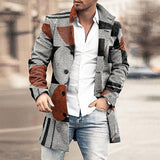 Winter Men Fashion Graphic Printing Woolen Coats Leisure Turn-down Collar Button-up Long Sleeve Jacket Mens Fall Trend Outerwear