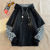 Men Women Plaid Sleeve Cotton Sweatshirt Gothic Patchwork Long Sleeve Plaid Pullovers Korean Vintage Plaid Splice Hoody Punk
