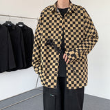 Spring Oversize Checkerboard Shirts Men Clothing Baggy Blouse Fashion Korean Street Long Sleeve Button Coat Tops Male Plus Size