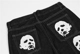 Denim Pants Men Punk Spoof Portrait Print Trousers Gothic Loose Straight Harajuku Streetwear Multiple Pockets Black Jeans Unisex