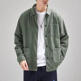 Foesce Men's New Casual Shirt Japanese Retro Workwear Jacket Spring and Autumn Lapel Waffle Coat Multi-Pocket Thin Top Fashion