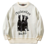 Men Vintage Sweater Y2K Streetwear Hip Hop Vintage Knitted Doberman Dog Sweaters Autumn Harajuku Fashion Retro Casual Sweaters