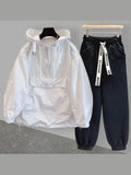 Foesce Hooded Jacket Suit Men Thin Korean Version Tooling Stitching Design Windbreaker Jacket with Loose Pants Two-piece Set