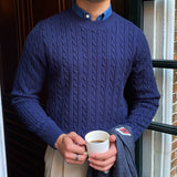 Fall Slim Round Neck Jacquard Long Sleeve Sweater Luxury British Versatile Pullover Sweater Fashion Knitted Sweater For Men