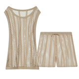 Mens Undershirt Set Mesh Tank Tops Boxers Sexy Sheer Fishnet Hollow Sleeveless Singlet Shorts Nightwear