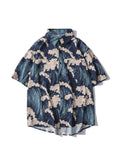 Sycpman Oversized Mens Shortsleeve Shirts Summer Loose Casual Cardigan Creative Printing Streetwear Japanese Men Clothing