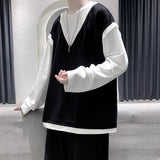 Spring Cotton Hoodie Men Fashion Fake Two Piece Sweatshirt Men Streetwear Korean Loose Hip Hop Pullover Hoodies Mens Hoody M-5XL