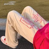 Foesce  Hip Hop Drawstring Women Men Casual Pants Letter Printed Loose Straight Streetwear Sport Pant Female Wide Leg Trousers