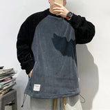 American Retro Sweatshirt Spring Autumn College Style Splicing Long Sleeves Japanese Streetwear Loose Pullover Harajuku Tops