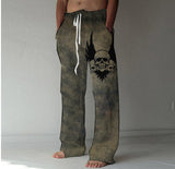 Men Drawstring Elastic Cotton Linen Trousers Casual Wide Leg Pant Male Summer Newest Vintage Print Loose Sport Pants Streetwear