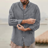 Men Clothes Casual Solid Color Shirts Spring Fall Leisure Loose Button-down Cardigans Mens Vintage Long Sleeve Lapel Shirt