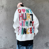 Hybskr Men's Cartoon Graffiti High Street Sweatshirt Oversize Male Letter Printed O Neck Hoodies Harajuku Unisex Pullovers
