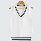 Spring Autumn Men Uniform Vest Fashion V Neck Pullover Boys British Student Sleeveless Waistcoat Tank Tops Sweaters