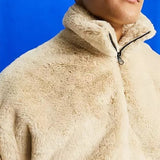 Y2K Men Fleece Hoodie Sweater Fashion Zip-up Stand Collar Solid Pullovers Fall Winter Warm Mens Clothes Casual Loose Woolen Tops
