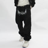 Denim Pants Men Punk Spoof Portrait Print Trousers Gothic Loose Straight Harajuku Streetwear Multiple Pockets Black Jeans Unisex