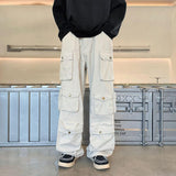 Stylish Men Cargo Pants Retro Men Mopping Pants Loose Relaxed Fit Buttons Pants  Dressing