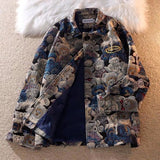 Foesce Autumn and Winter Fashion Casual Cute Bear Print Lapel Jacket for Men and Women Single-breasted Jacket New Women Clothing