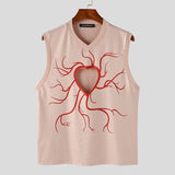 Foesce -Men Tank Tops Printing Hollow Out V Neck Sleeveless Casual Vests Men Summer Personality Sexy Fashion Tops S-5XL
