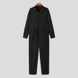 Fashion Men Cargo Overalls Solid Lapel Streetwear Long Sleeve Button Casual Jumpsuits Baggy Pockets Men's Rompers