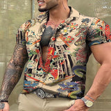 Men's Vintage Shirts  Spring Summer Casual Short Sleeve Button Lapel Loose Shirt For Men Clothes Fashion Graphic Print Tops