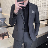 Foesce Blazers Jacket Pants 2 Pcs Set  Fashion New Men's Casual Boutique Business Wedding and Groom Suits Coat Trousers