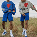 Summer New Popular Loose Top Printed Sweatshirt Casual Suit Fashionable Men's Two-piece Set