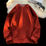 Suede Fabric Sweatshirts Men Baggy Solid Color Fashion Brand Tops Harajuku Autumn Streetwear Long Sleeved Pullover Shirt