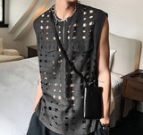 Foesce Men Tank Tops Hollow Out Zipper O-neck Sleeveless Streetwear Sexy Casual Vests Korean Fashion Men Clothing S-5XL