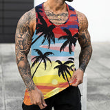 Foesce Men's Hawaii Palm Tree Printed Sleeveless Tee Tank Tops Summer Casual Beach Vest O Neck Shirt Men Gym Clothing Bodybuilding