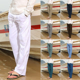 Men's Casual Trousers Home Pants New Man Cotton Linen Large Size white Straight trousers Solid Beach black Fitness Pants