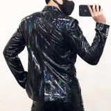 Black Magic Mirror Bright Leather Blazer Men Plus Performance Suit Jacket Soft Lacquer Leather Jacket Custom Nightclub