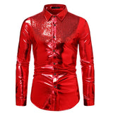 Foesce Night Club Wear Men's Dress Shirts Camisa Social Brand Slim Long Sleeve Shirt Men Coated Metallic Button Down Black Shirts
