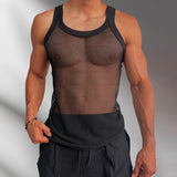 Foesce Nightclub Sexy Transparent Mesh Tank Tops Men Streetwear Fashion Slim Straps Sleeveless Vest Summer Mens See Through Camisoles