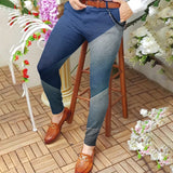 Foesce Pencil Pants Casual Mens Slim Mid Waist Buttoned Straight Trousers Streetwear Spring Summer Fashion Digital Printing Long Pant