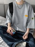 Waffle Short-sleeved T-shirt Men Women Trend Hong Kong Style Top High Street Coupleswear Hip Hop Cityboy O-neck T-shirt