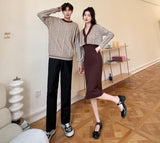 Matching Couple Clothes Outfits Male Female Lovers Holiday Valentine's Girls Date Cute Two Piece Knitted Sweater Dress