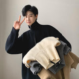 Foesce New Turtleneck Sweater Cardigan Men Winter Korean Fashion All-match Solid Color Zipper Knitted Cardigan for Men Streetwear