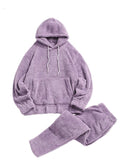 Foesce Men's Hoodie Outfit Solid Fluffy Fleece Sweatshirts with Trouser Two Piece Set Fall Winter Streetwear Hooded Hoodie Suits
