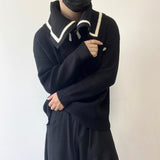 Darkwear Large Lapel Pullovers Men's Loose Versatile Thickening Contrast Color Long Sleeve Knitting Sweater