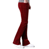 Foesce New Corduroy pants Mens Business Casual Slim Bootcut Flared for Men Boot Cut Flare White Red Black Long Trousers