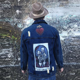 Retro Patchwork Skull Print Jean Coats Men Fashion Turn-down Collar Buttoned Long Sleeve Denim Jackets For Mens Streetwear