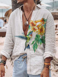 Summer Casual Mens Beach Shirts Vintage Pattern Printed Long Sleeve Turn-down Collar Tops For Men Spring Fashion Streetwear