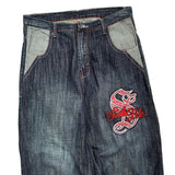 Foesce Men's and Women's Street Hip-hop Retro Oversized Letter Embroidery Y2K Baggy Jeans Denim Gothic Wide Leg Straight Leg Pants