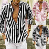 Men's Casual Blouse Shirt Stripe Printing Loose Tops Long Sleeve Tee Shirt Spring Autumn Casual Handsome Men's Shirts New