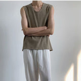 Texture Knitted Sleeveless O Neck Men T Shirt Casual Harajuku Loose All-match Oversized Summer Vest Streetwear Black Tank Tops