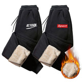 Men Fleece Warm Cargo Pants Autumn Winter Casual Loose Print Drawstring Sports Trousers Male Thermal Lambswool Sweatpants