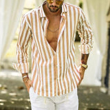 Men's Casual Blouse Shirt Stripe Printing Loose Tops Long Sleeve Tee Shirt Spring Autumn Casual Handsome Men's Shirts New