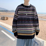 Men's Fashion Colorblock Knit Sweater Winter New Thickened Pullover Harajuku Round Neck Loose Shirt Jacket Men Korean Clothes